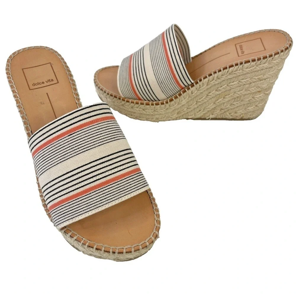 Dolce Vita Lada Espadrille Wedge Sandals Slip-on Elastic Stripe 🇺🇸 size 8
